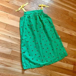 Hanna Andersson Girls’ Green Pillowcase Dress with Bumble Bees & Tulips 130 VGUC